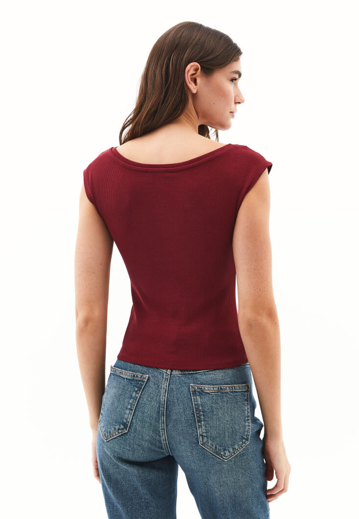Women Bordeaux Cotton Boat Neck T-Shirt
