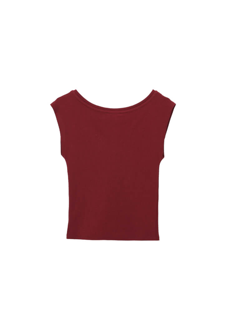 Women Bordeaux Cotton Boat Neck T-Shirt