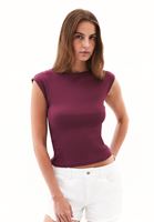 Women Purple Cotton Boat Neck T-Shirt