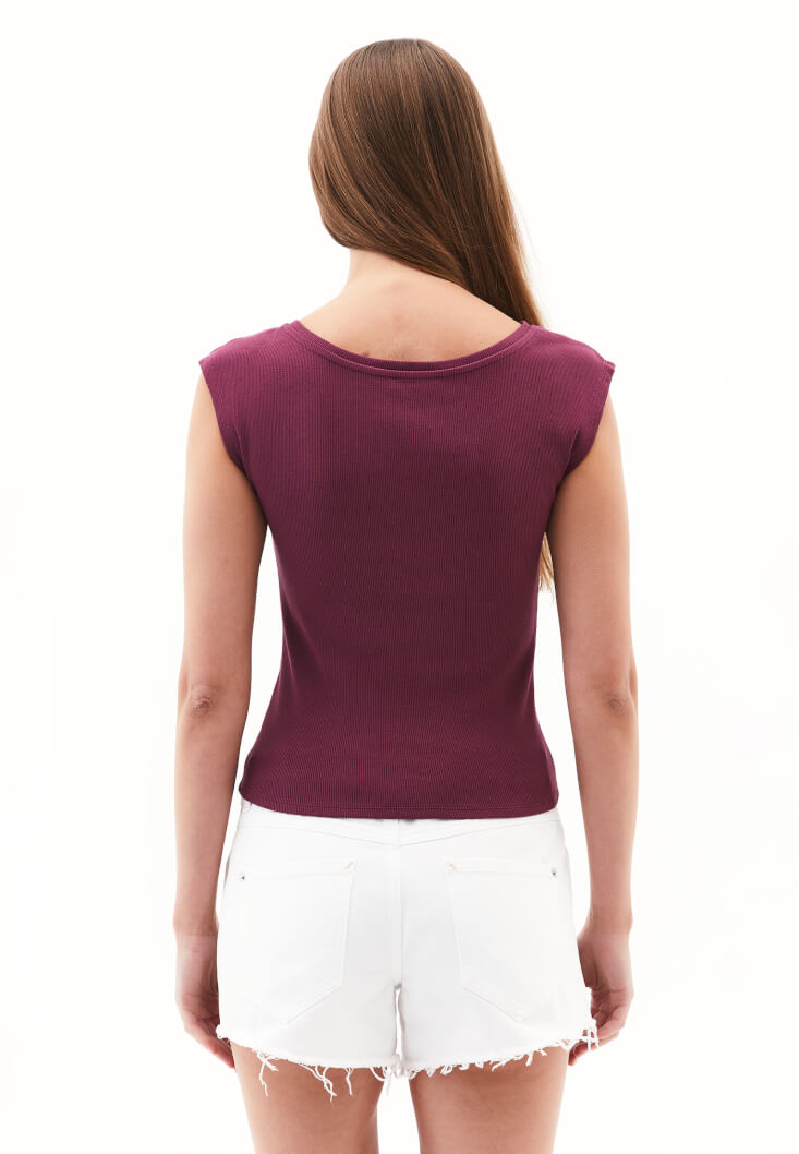 Women Purple Cotton Boat Neck T-Shirt