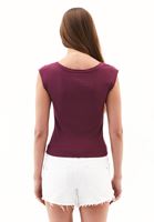 Women Purple Cotton Boat Neck T-Shirt