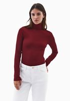 Bayan Bordo Pamuklu Uzun Kollu Roll Neck