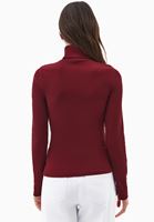 Bayan Bordo Pamuklu Uzun Kollu Roll Neck