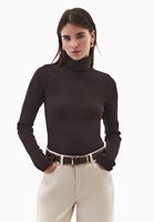 Bayan Kahverengi Pamuklu Uzun Kollu Roll Neck