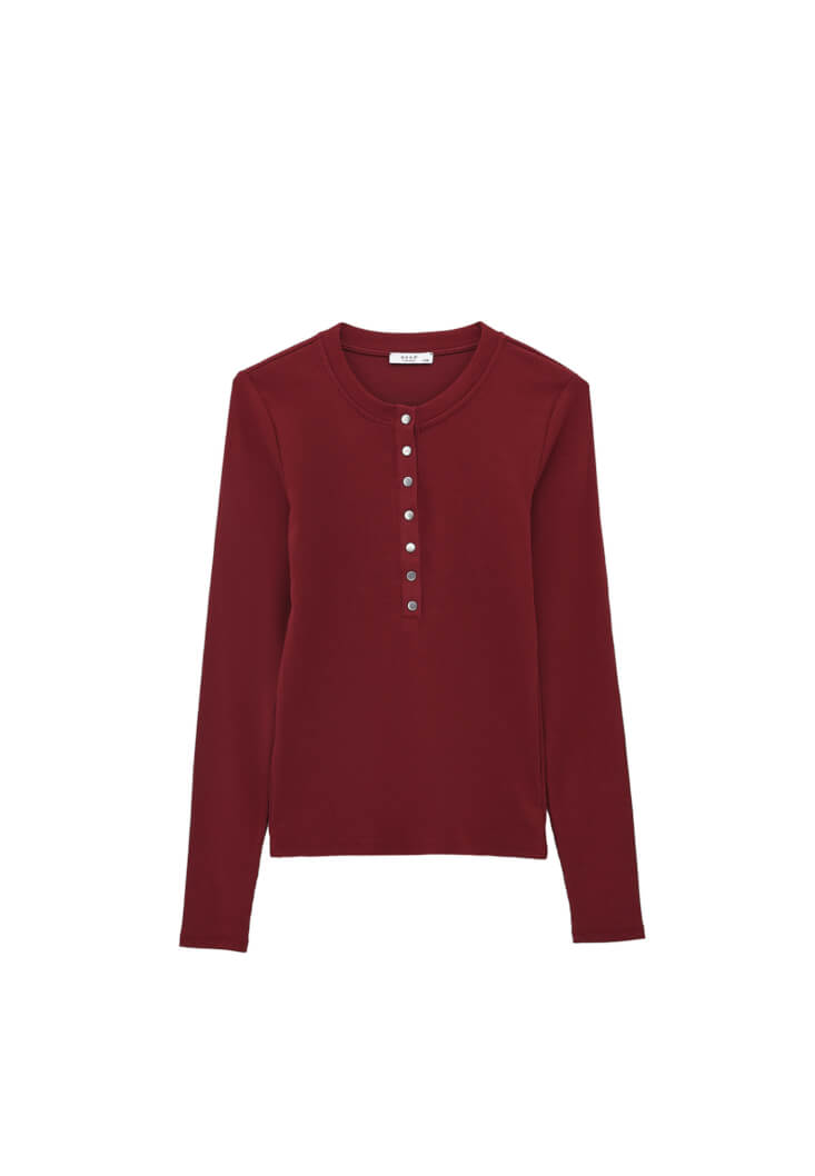 Women Bordeaux Snap-Detail T-Shirt
