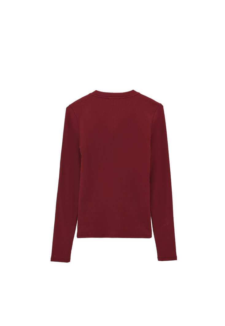 Women Bordeaux Snap-Detail T-Shirt
