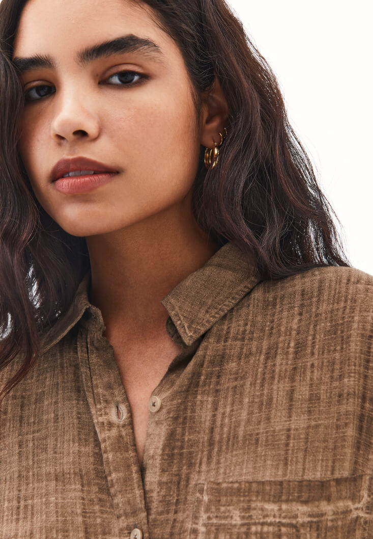 Women Brown Washed Oversized Pocket Shirt