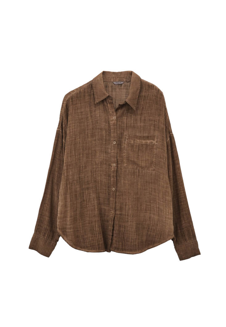 Women Brown Washed Oversized Pocket Shirt