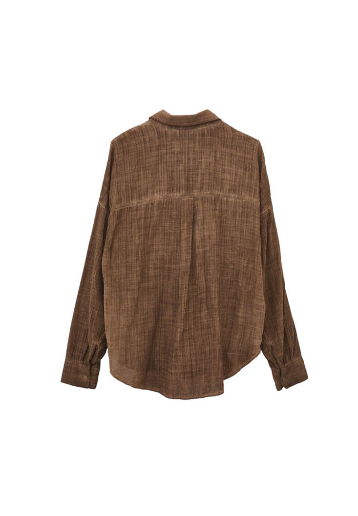 Women Brown Washed Oversized Pocket Shirt