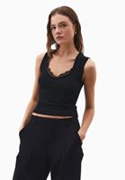 Women Black Lace Detail Ruched Tank Top