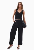 Women Black Lace Detail Ruched Tank Top