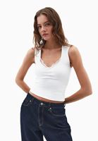Women Cream Lace Detail Ruched Tank Top