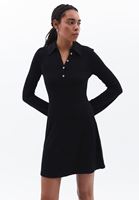 Bayan Siyah Polo Yaka Mini Elbise