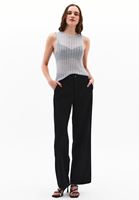 Bayan Siyah Orta Bel Straight-Fit Pantolon