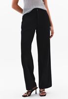 Bayan Siyah Orta Bel Straight-Fit Pantolon