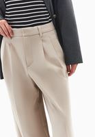 Bayan Bej Yüksek Bel Wide-Leg Pantolon