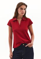 Women Red Polo Neck T-Shirt