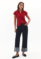 Women Red Polo Neck T-Shirt