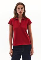Women Red Polo Neck T-Shirt