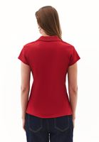 Women Red Polo Neck T-Shirt