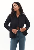 Bayan Siyah Loose-Fit Poplin Gömlek