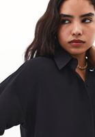 Bayan Siyah Loose-Fit Poplin Gömlek
