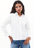Bayan Beyaz Loose-Fit Poplin Gömlek