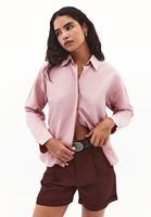 Bayan Pembe Loose-Fit Poplin Gömlek