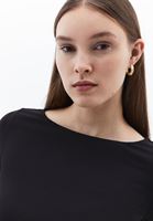 Women Black Boat Neck Ruffled T-Shirt