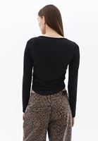 Women Black Boat Neck Ruffled T-Shirt