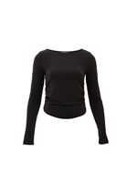 Women Black Boat Neck Ruffled T-Shirt