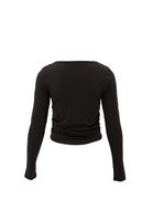 Women Black Boat Neck Ruffled T-Shirt