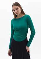 Women Green Boat Neck Ruffled T-Shirt