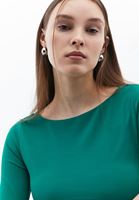Women Green Boat Neck Ruffled T-Shirt