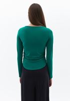 Women Green Boat Neck Ruffled T-Shirt