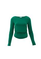 Women Green Boat Neck Ruffled T-Shirt
