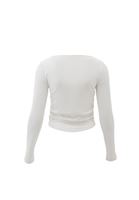 Women White Boat Neck Ruffled T-Shirt