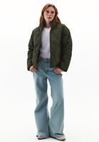 Women Khaki Quilted Loose-Fit Jacket