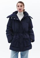 Women Navy Quilted Puff Coat