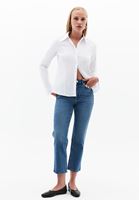 Bayan Mavi Yüksek Bel Straight-Fit Pantolon