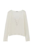 Women Cream Button-Detail T-Shirt