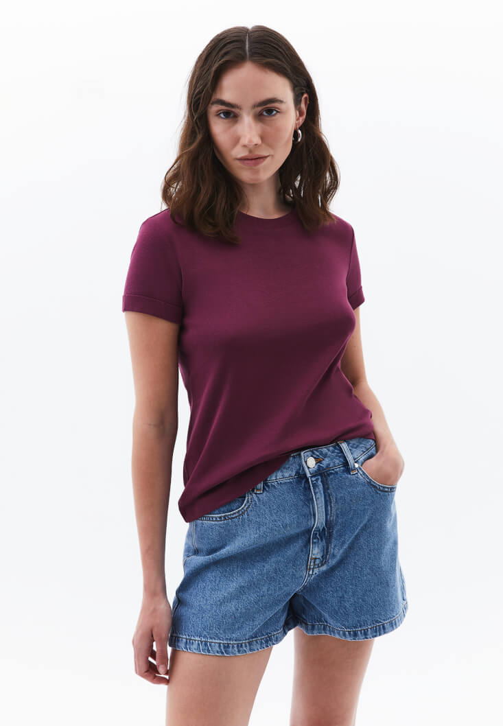 Women Purple Cotton Crew Neck T-Shirt