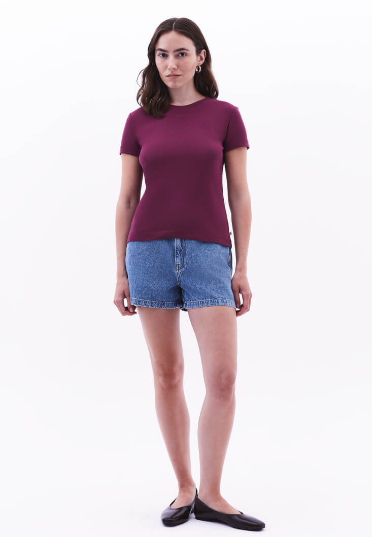 Women Purple Cotton Crew Neck T-Shirt