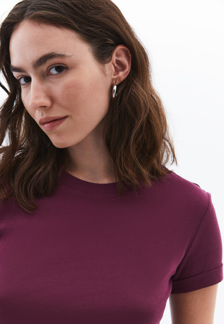 Women Purple Cotton Crew Neck T-Shirt