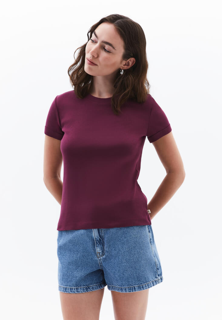 Women Purple Cotton Crew Neck T-Shirt