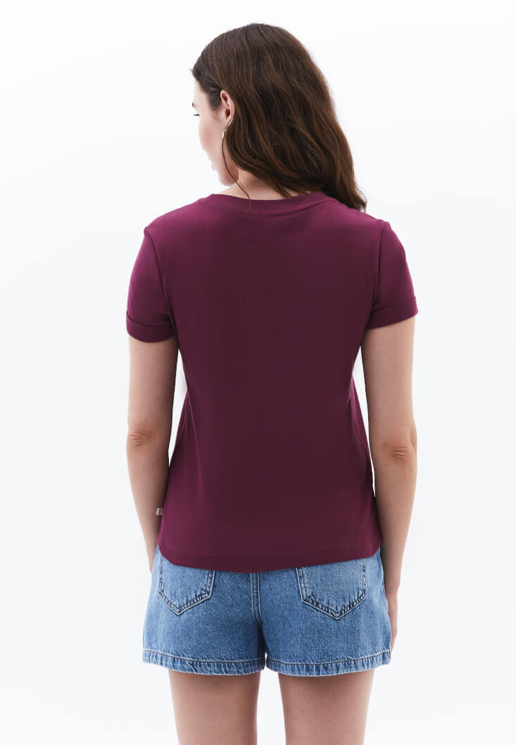 Women Purple Cotton Crew Neck T-Shirt