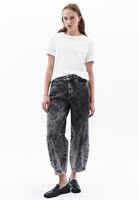 Bayan Siyah Orta Bel Barrel-Fit Denim Pantolon