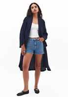 Bayan Lacivert Keten Karışımlı Kimono ( TENCEL™ )