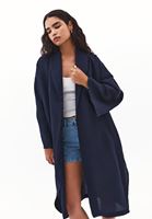 Bayan Lacivert Keten Karışımlı Kimono ( TENCEL™ )