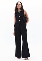 Bayan Siyah Keten Karışımlı Wide-Leg Pantolon ( TENCEL™ )